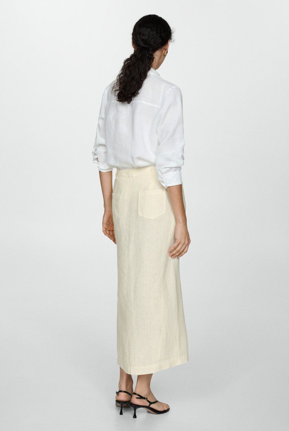 MANGO - Falda Lino Abertura Mujer Mango