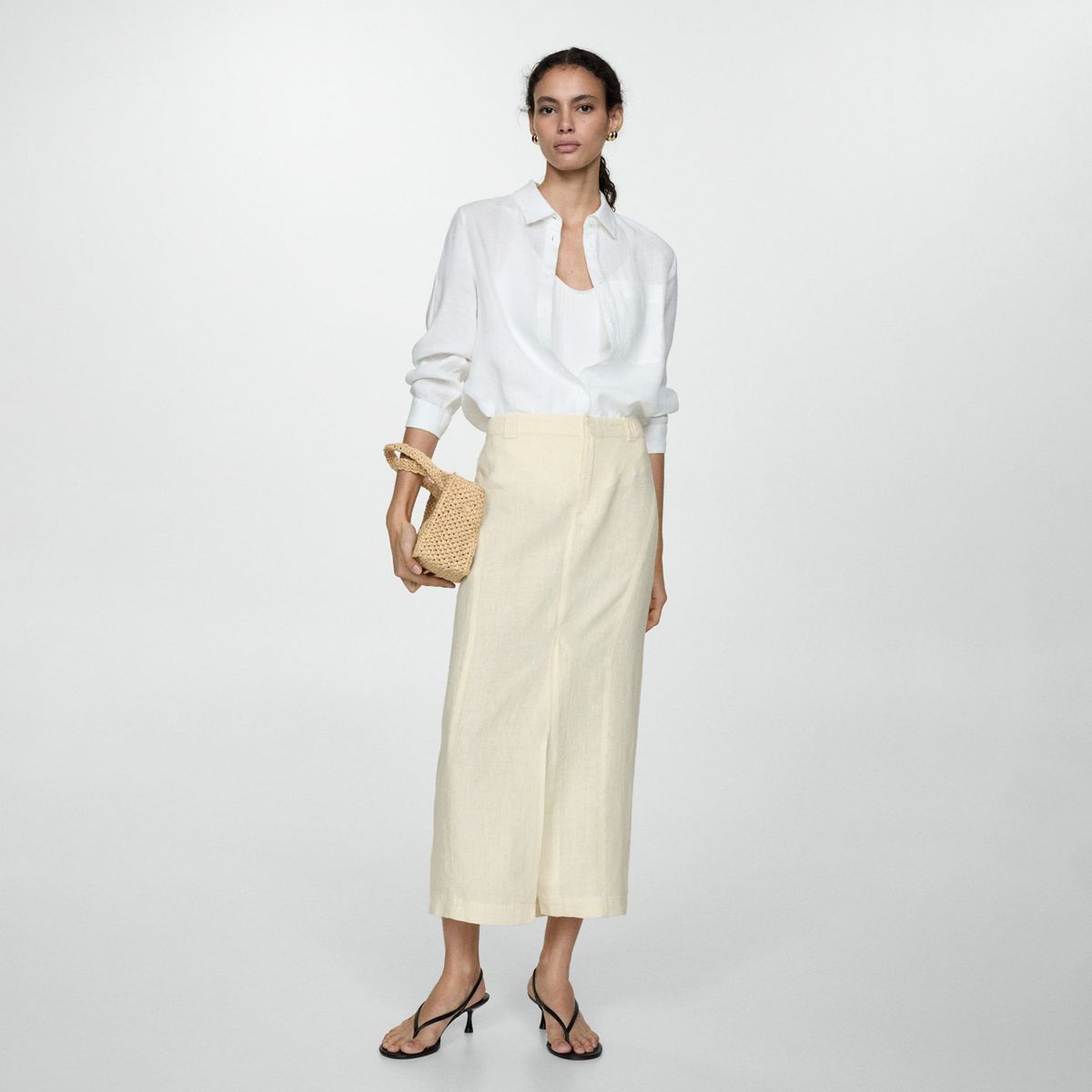 MANGO - Falda Lino Abertura Mujer Mango