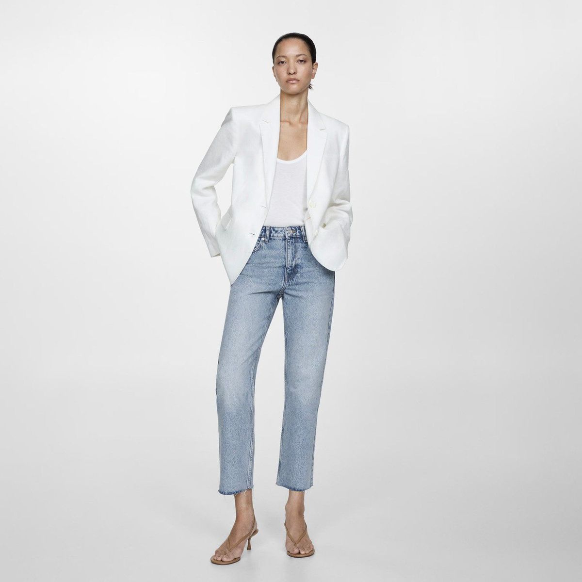 MANGO - Jeans Straight Tiro Medio Mujer Mango