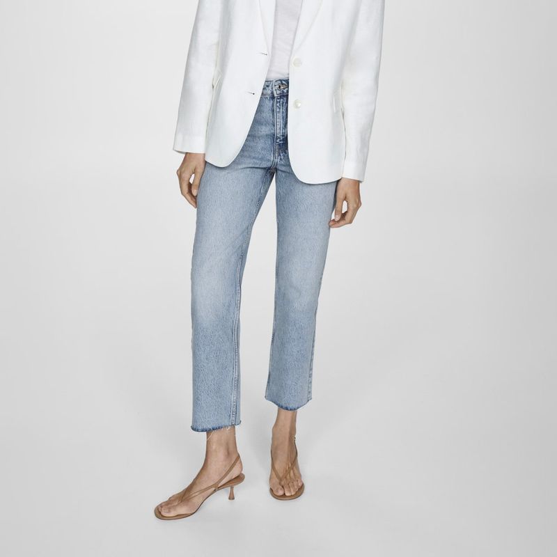 MANGO - Jeans Blanca Tiro Medio Rectos Crop Mujer Mango