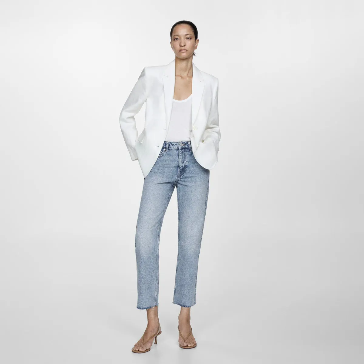 MANGO - Jeans Straight Tiro Medio Mujer Mango