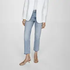 MANGO - Jeans Blanca Tiro Medio Rectos Crop Mujer