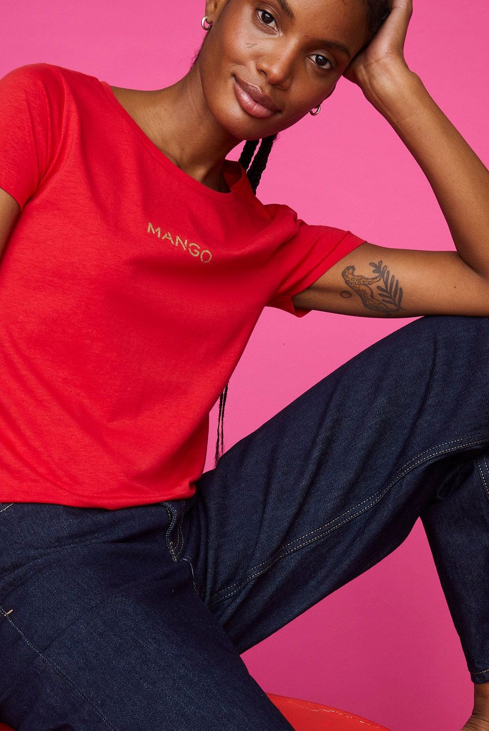 MANGO - Polera Algodón Logo Mujer Mango