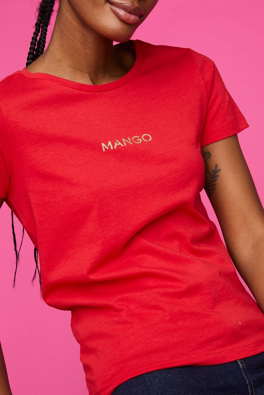 MANGO - Polera Algodón Logo Mujer Mango