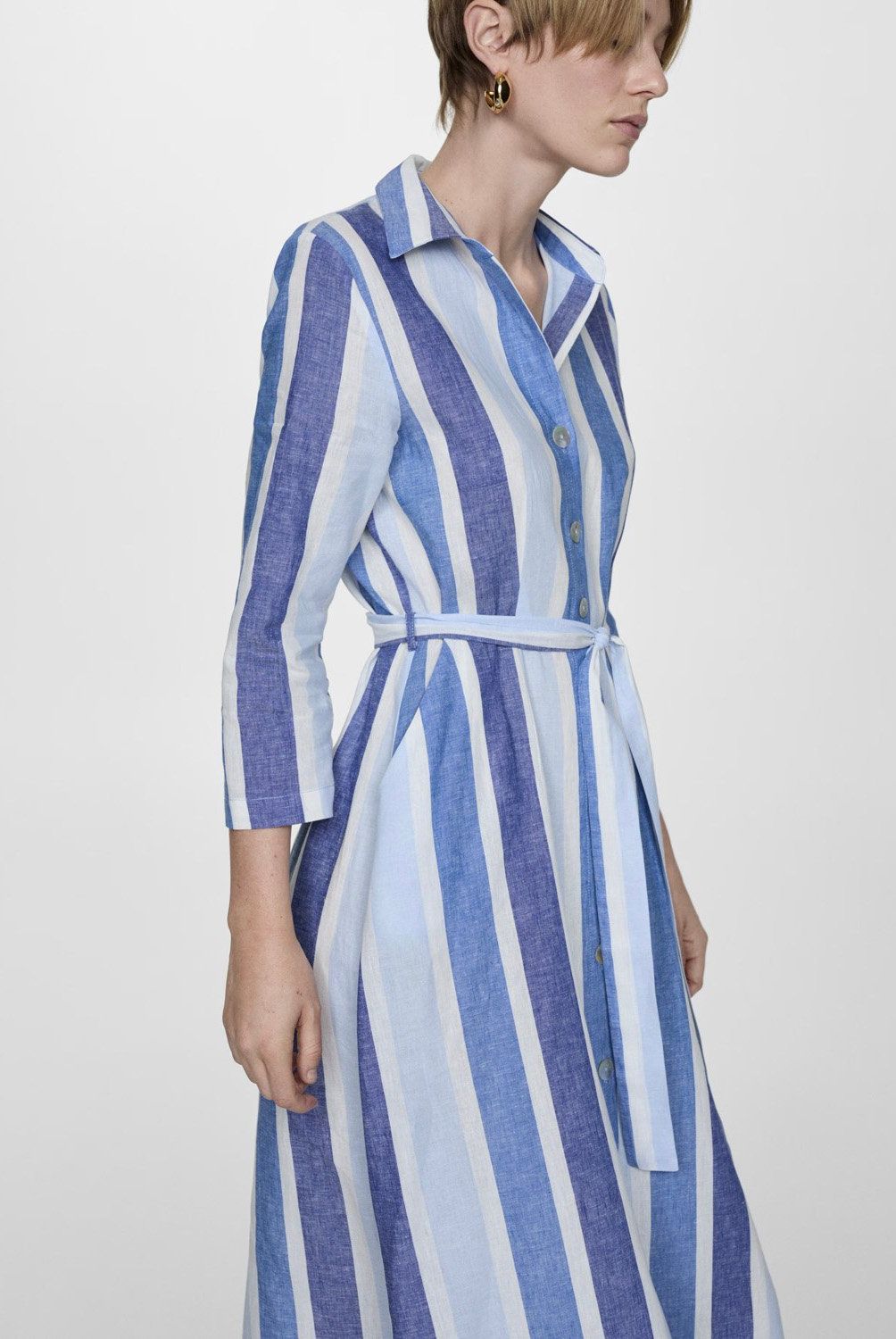 MANGO - Vestido Camisero Rayas Cinturón Mujer Mango