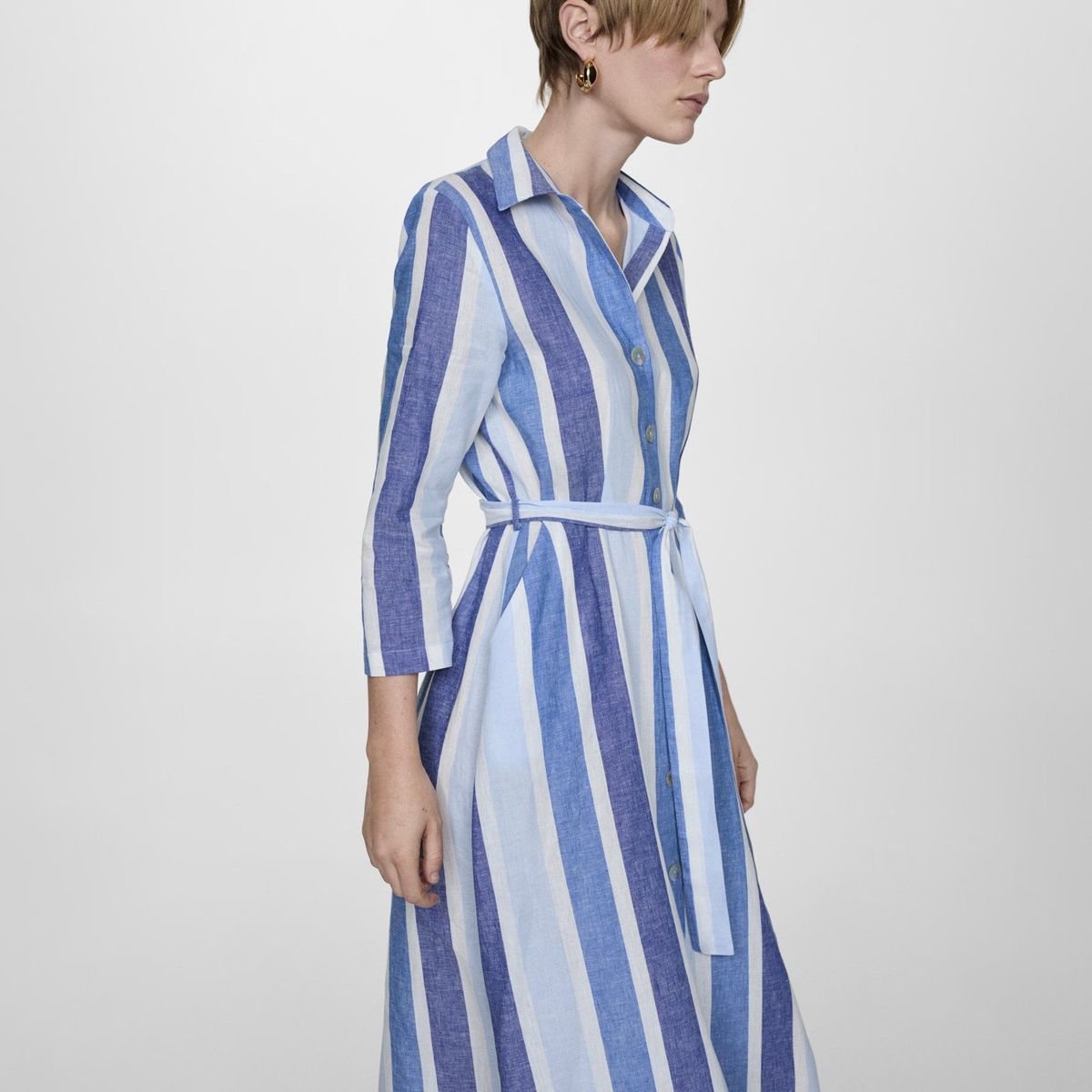 MANGO - Vestido Camisero Rayas Cinturón Mujer Mango