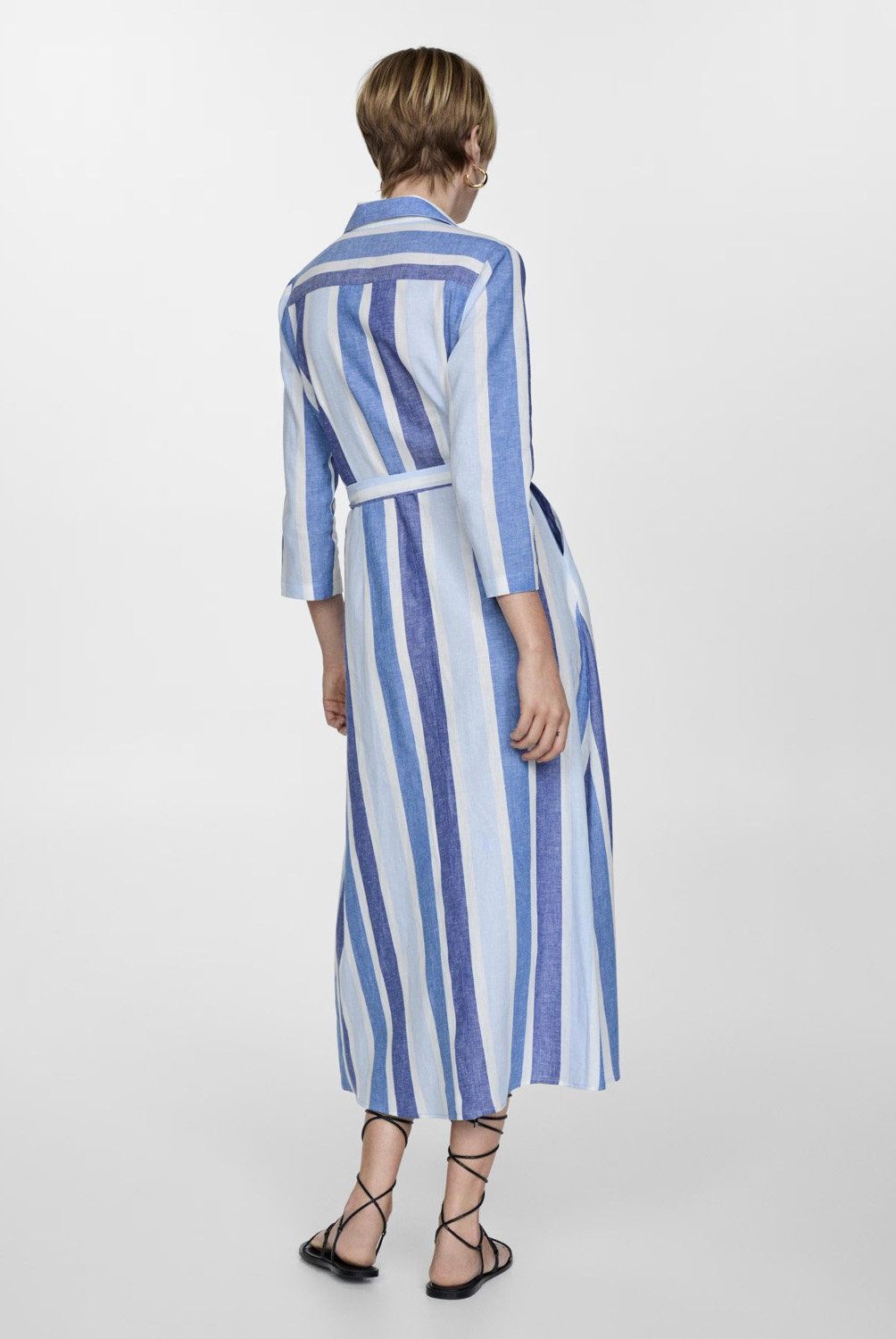 MANGO - Vestido Camisero Rayas Cinturón Mujer Mango