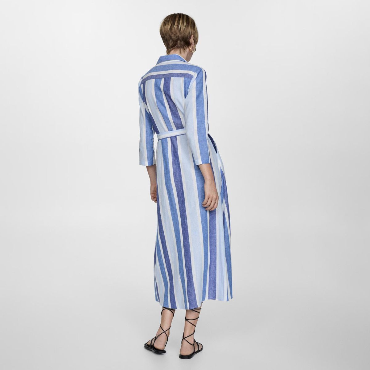 MANGO - Vestido Camisero Rayas Cinturón Mujer Mango