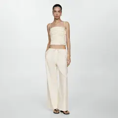 MANGO - Pantalón Wideleg Algodón Mujer