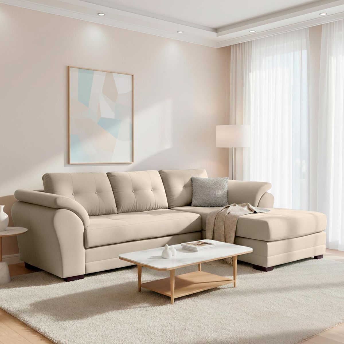 LIVING FACTORY - Sofá Seccional Derecho Felpa Samy Living Factory