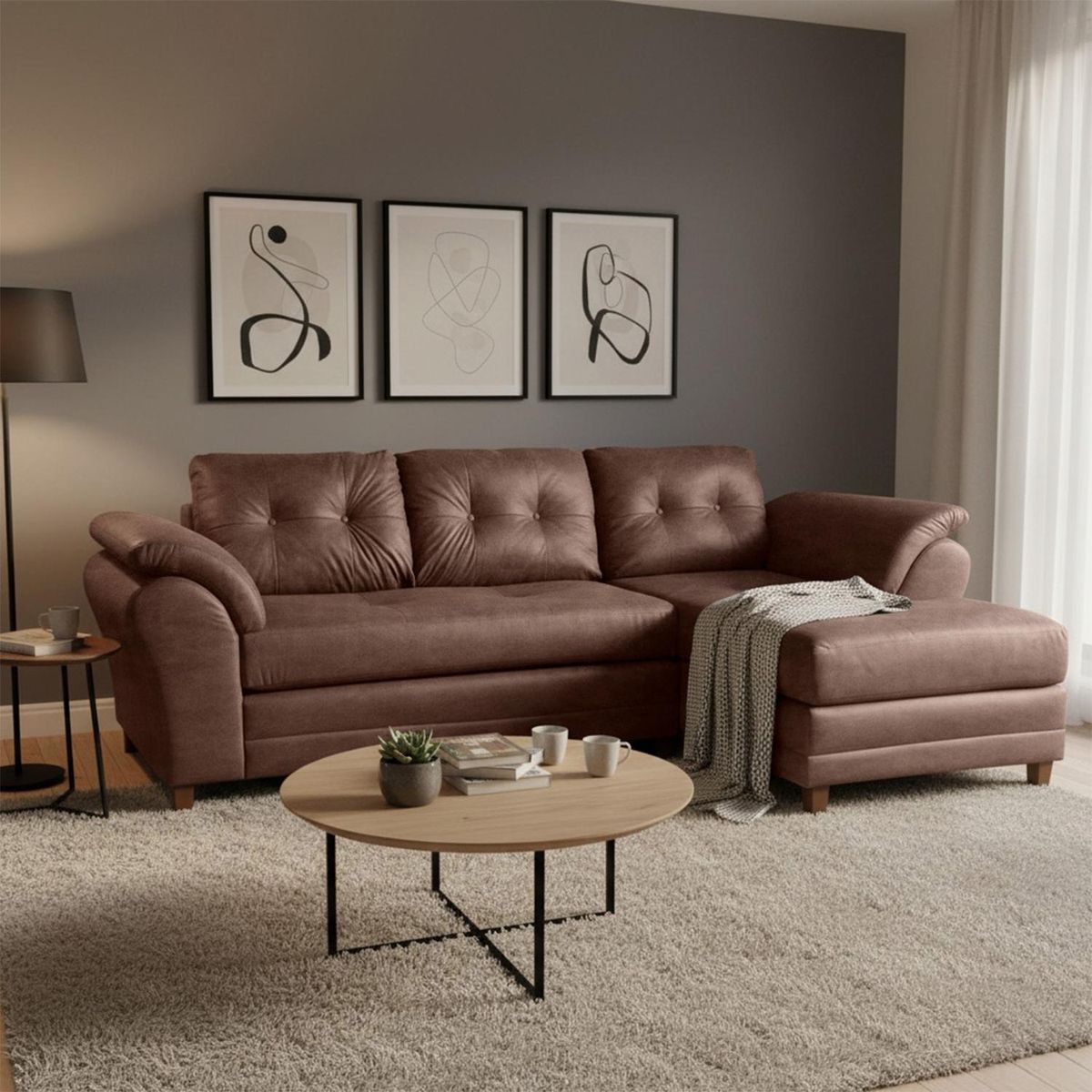 LIVING FACTORY - Sofá Seccional Derecho Samy Envege Camel Living Factory