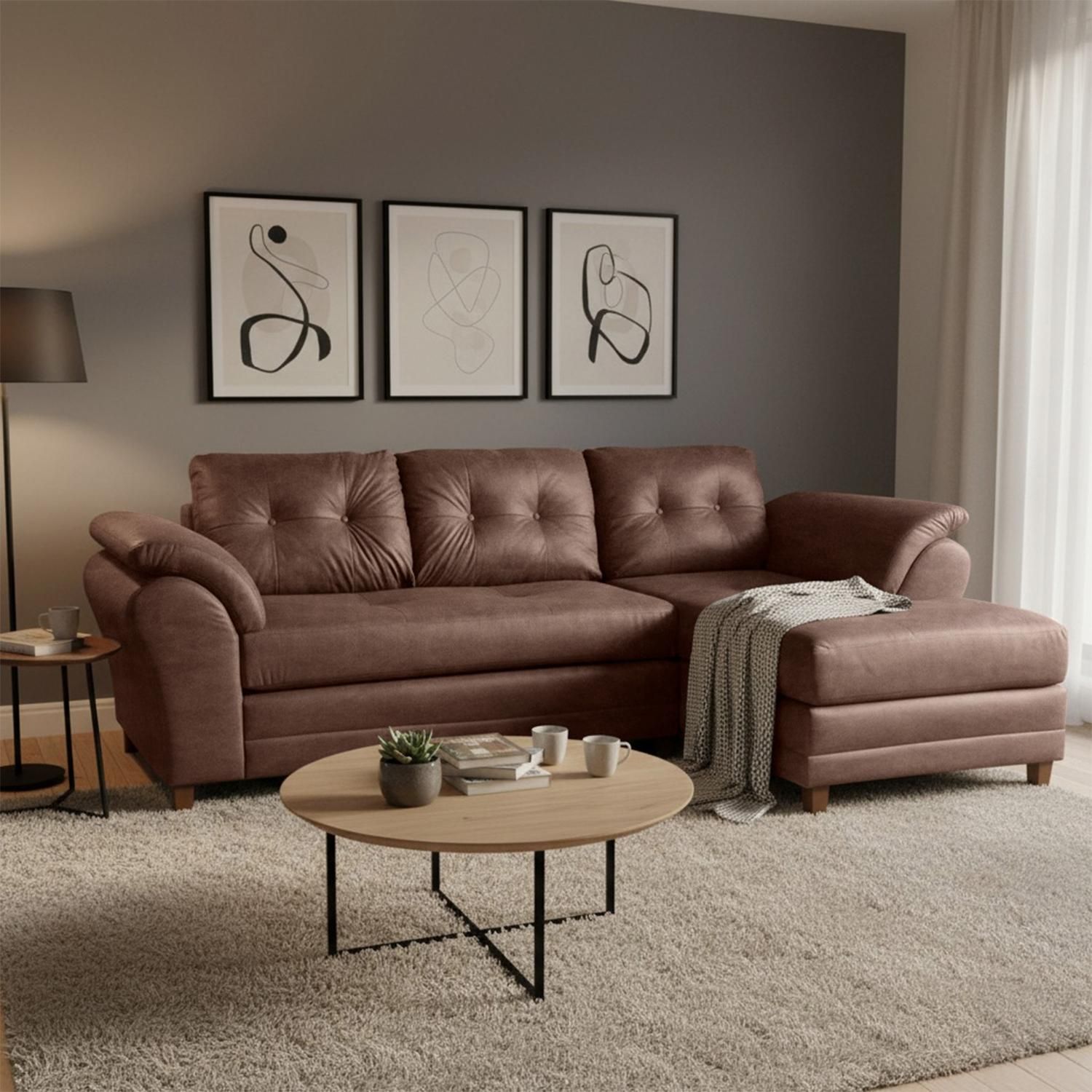 LIVING FACTORY Sofá Seccional Derecho Samy Envege Camel Living