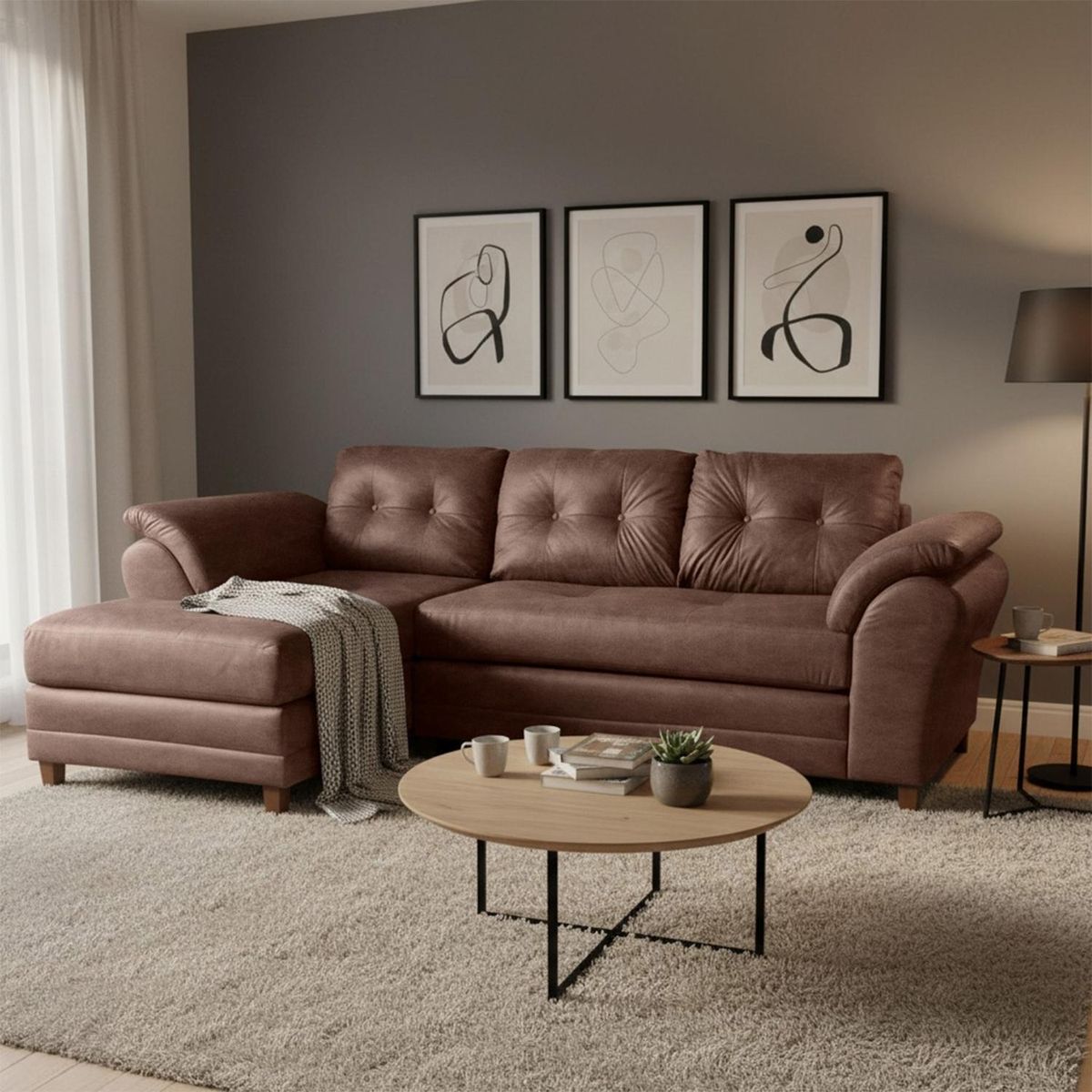 LIVING FACTORY - Sofá Seccional Izquierdo Samy Envege Camel Living_Factory