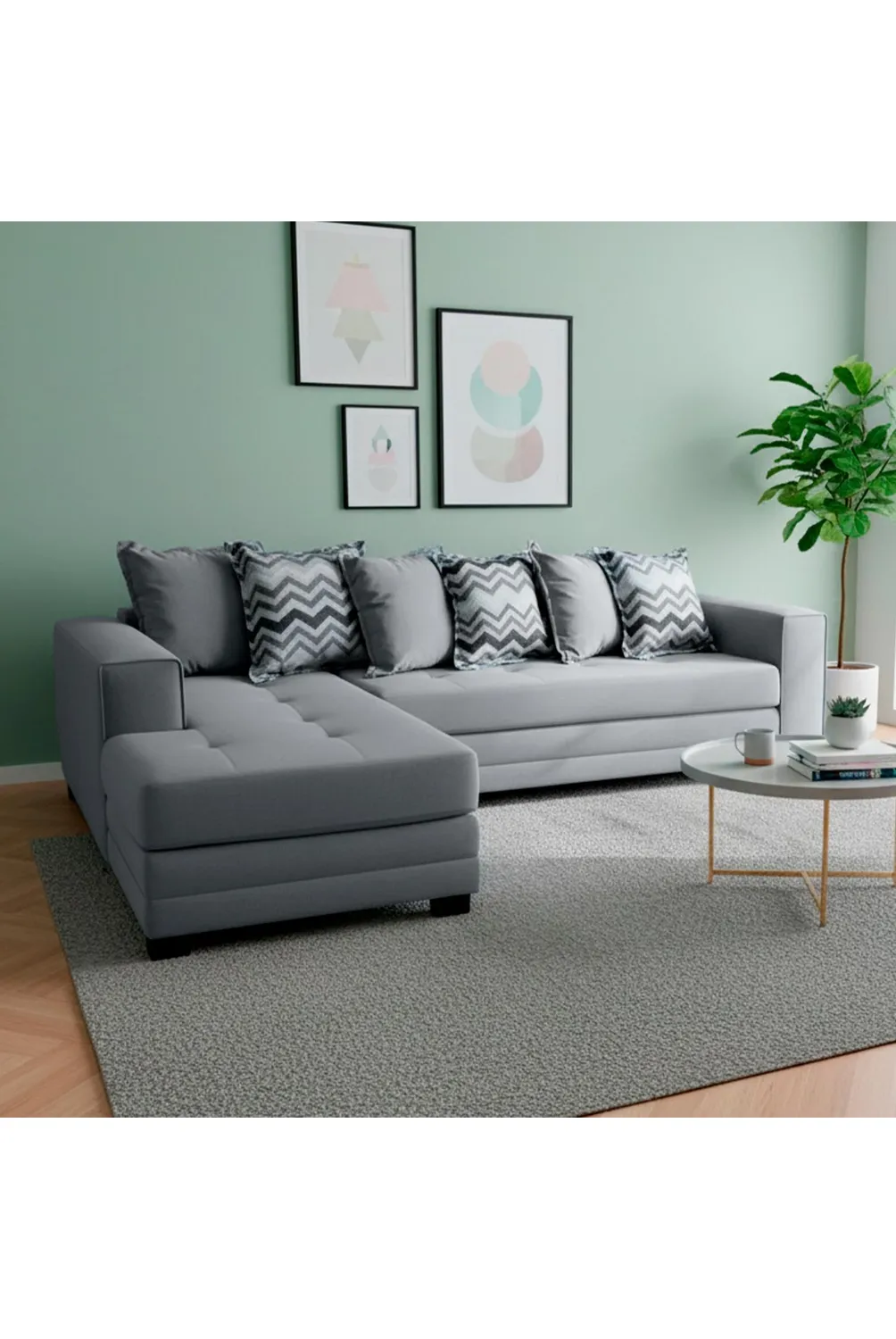 w.pcoco 様 junglerelief gray LIVING FACTORY Sofá Seccional Izquierdo Felpa Venecia Living