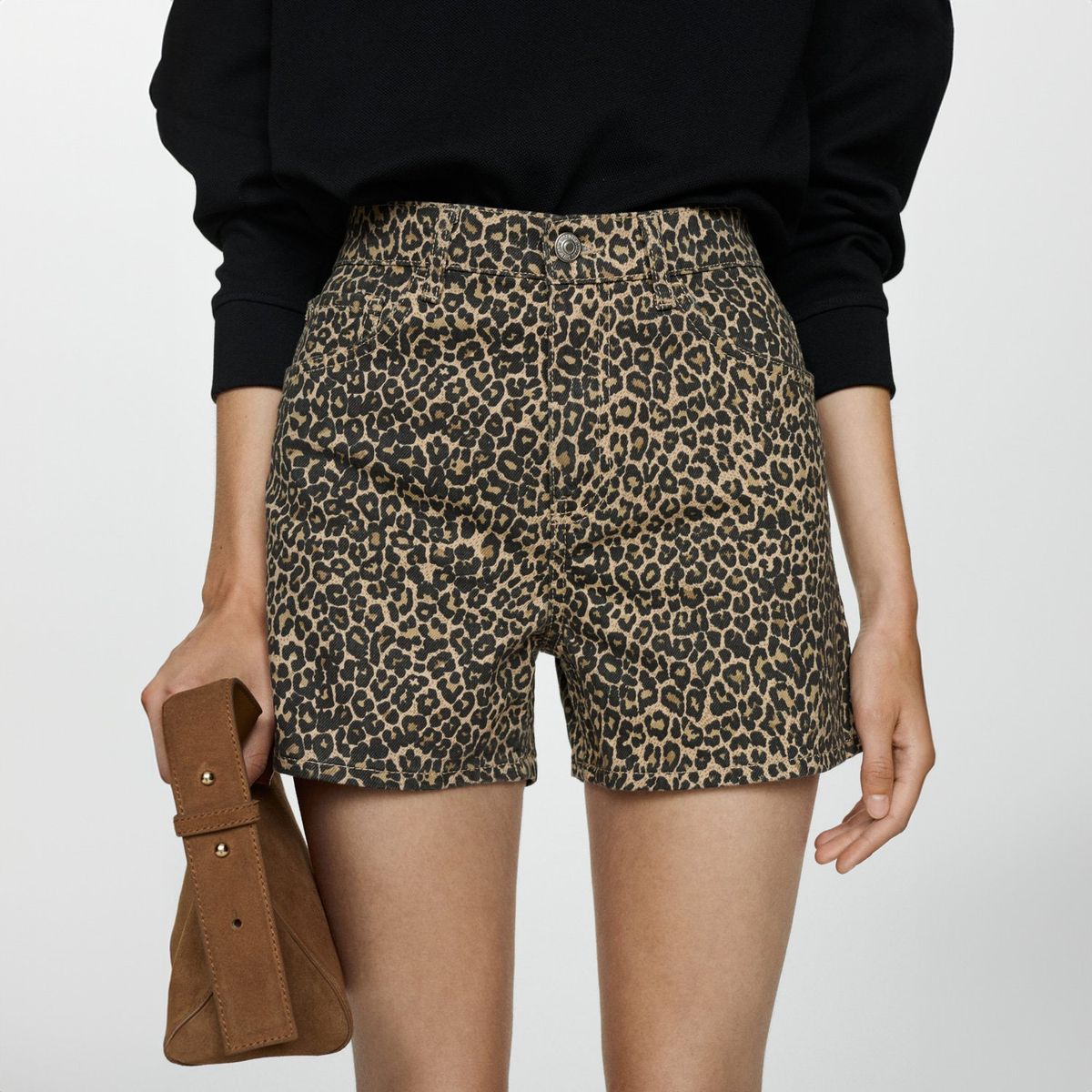 MANGO - Short Rectos Leopardo Mujer Mango