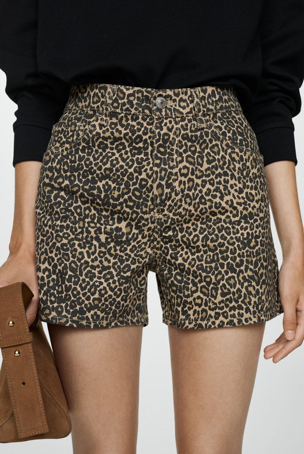 MANGO - Short Rectos Leopardo Mujer Mango