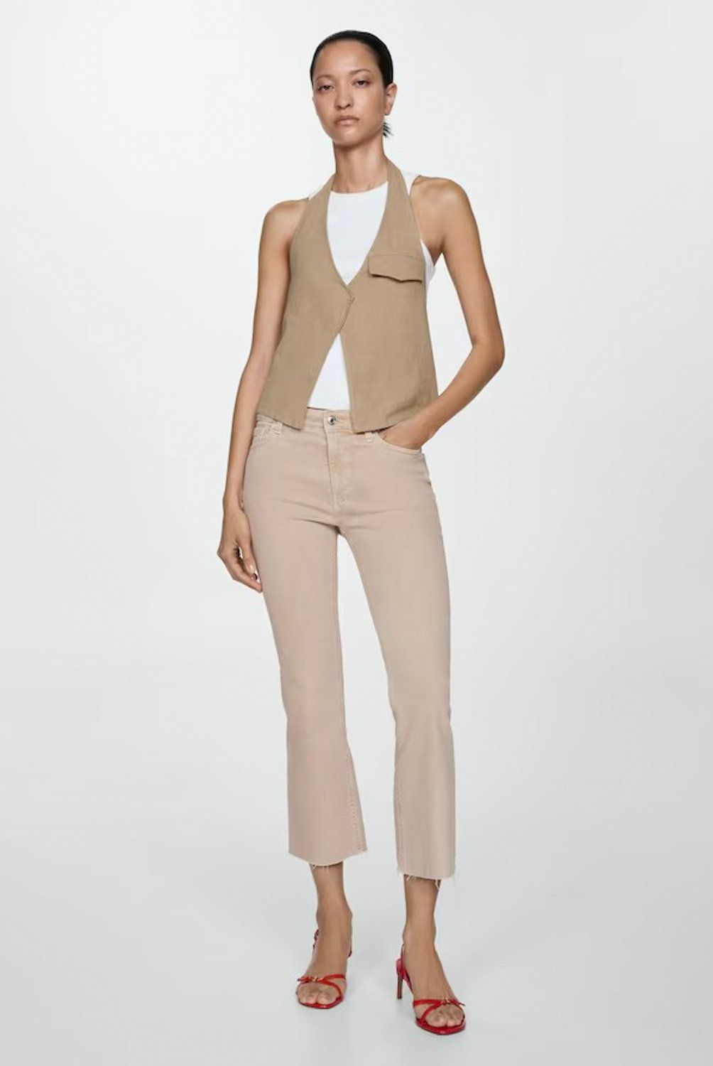 MANGO - Jeans Sienna Tiro Alto Flare Crop Mujer Mango