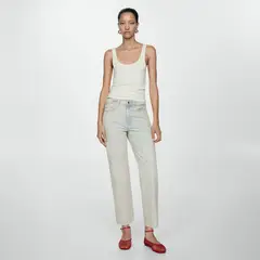 MANGO - Jeans Blanca Tiro Medio Rectos Crop Mujer