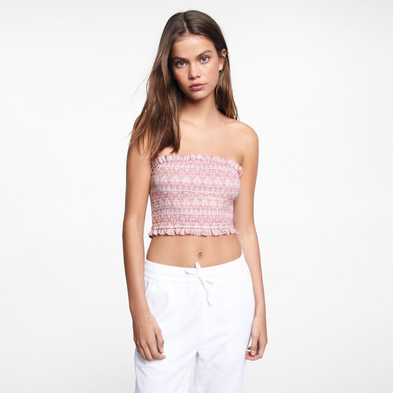 MANGO TEEN - Top Bandeau Fruncido Mujer Mango Teen