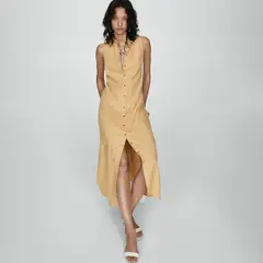 MANGO - Vestido Camisero Lino Mujer