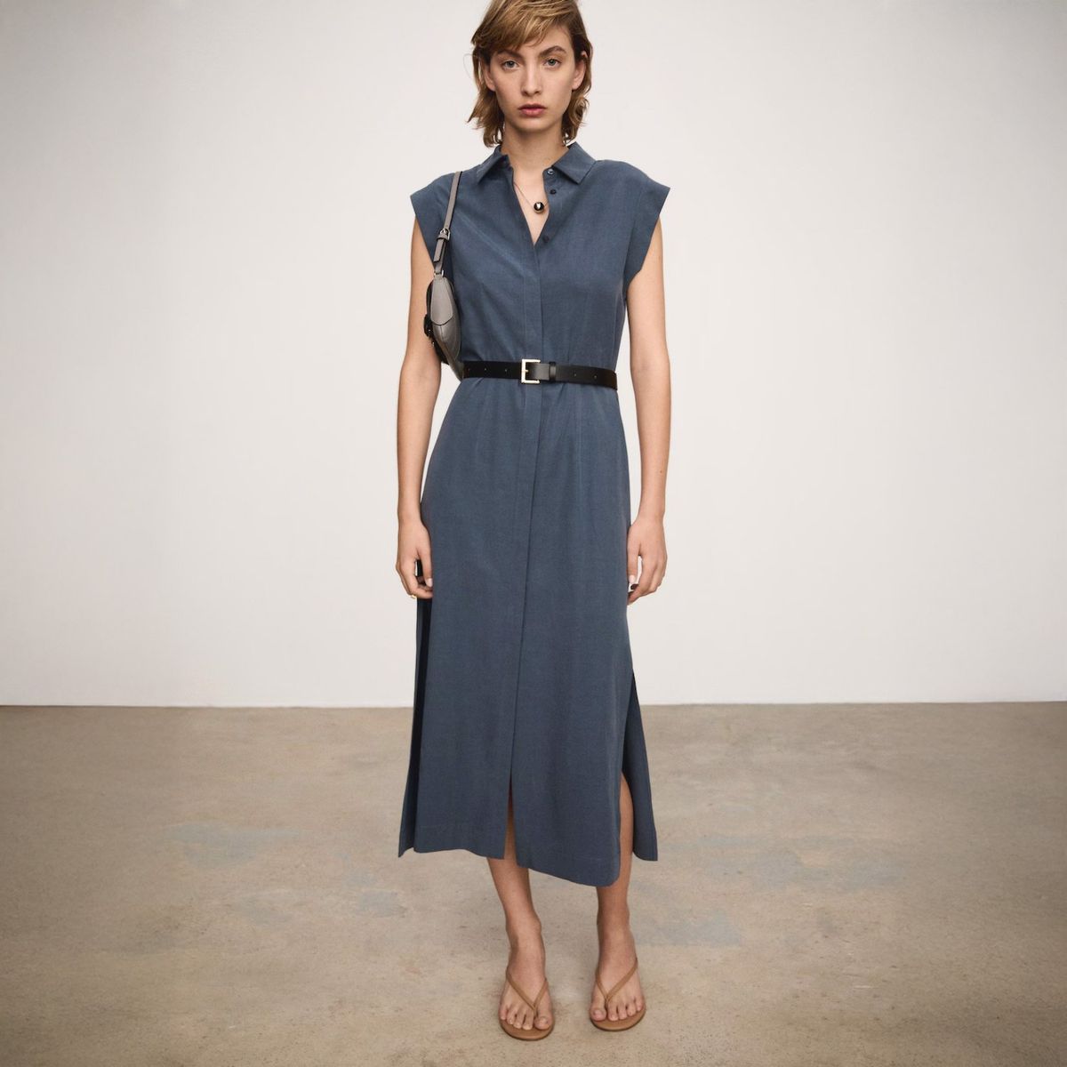 MANGO - Vestido Lyocell Cinturón Mujer Mango