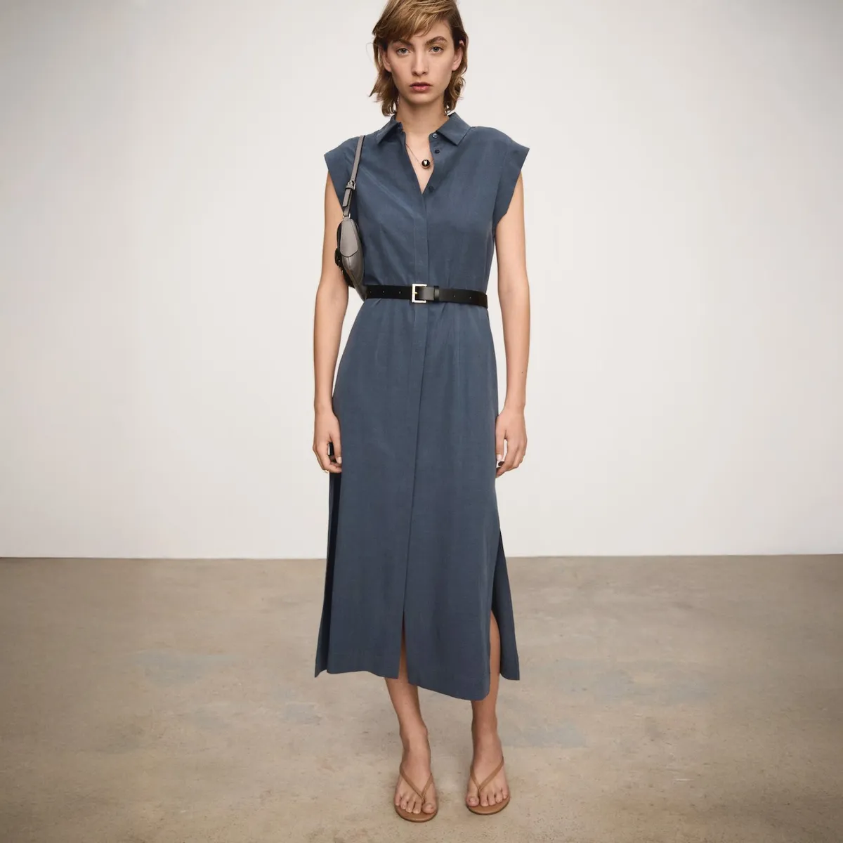 MANGO - Vestido Lyocell Cinturón Mujer Mango