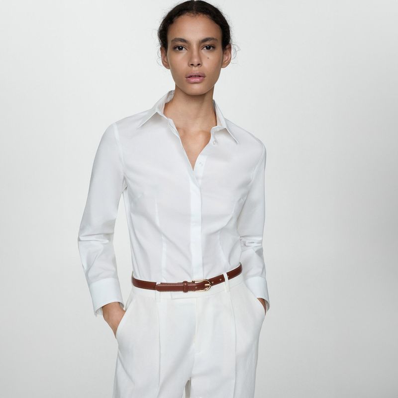 MANGO - Camisa Entallada Algodón Mujer Mango