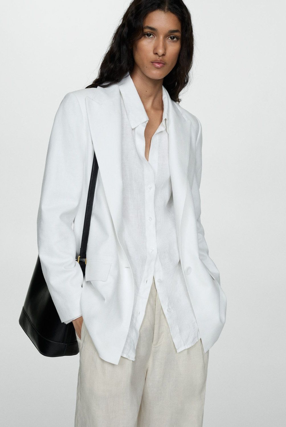 MANGO - Blazer Lino Recta Mujer Mango