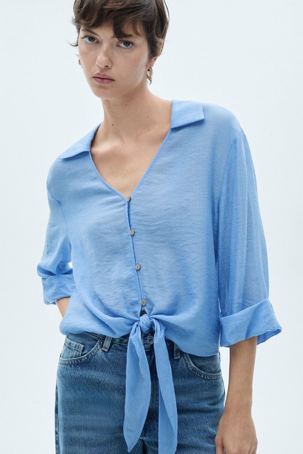 MANGO - Blusa Manga Acampanada Lazo Mujer Mango