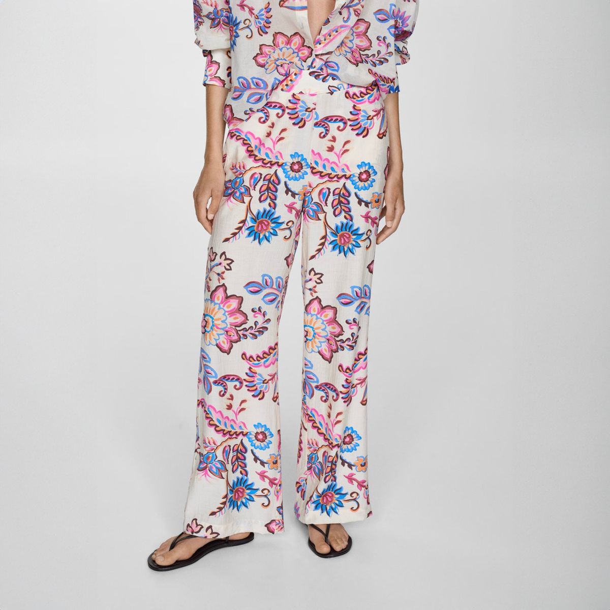 MANGO - Pantalón Recto Estampado Floral Mujer Mango