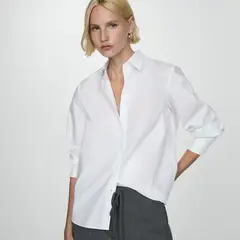MANGO - Camisa Regular Mezcla Algodón Lyocell Mujer