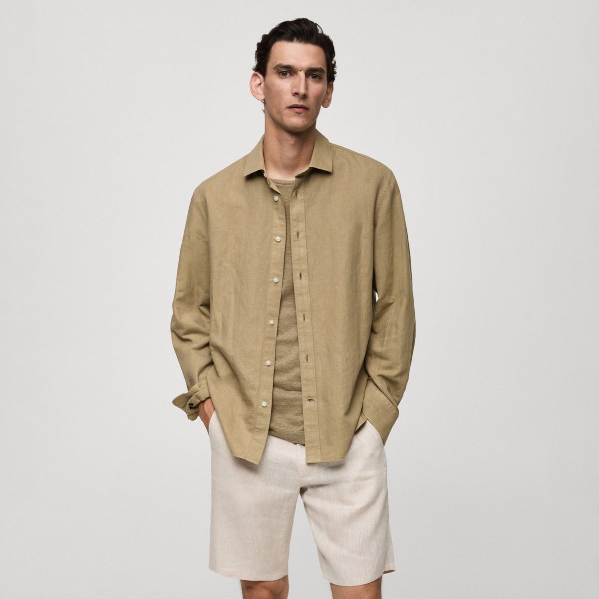 MANGO MAN - Camisa Classic Fit Lino Hombre Mango Man