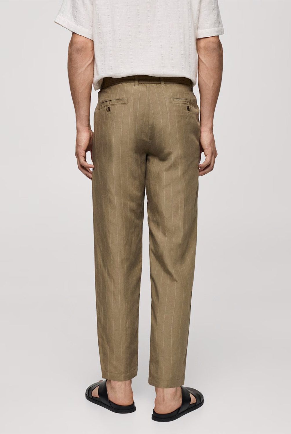 MANGO MAN - Pantalón Mezcla Lino Rayas Cordón Hombre Mango Man