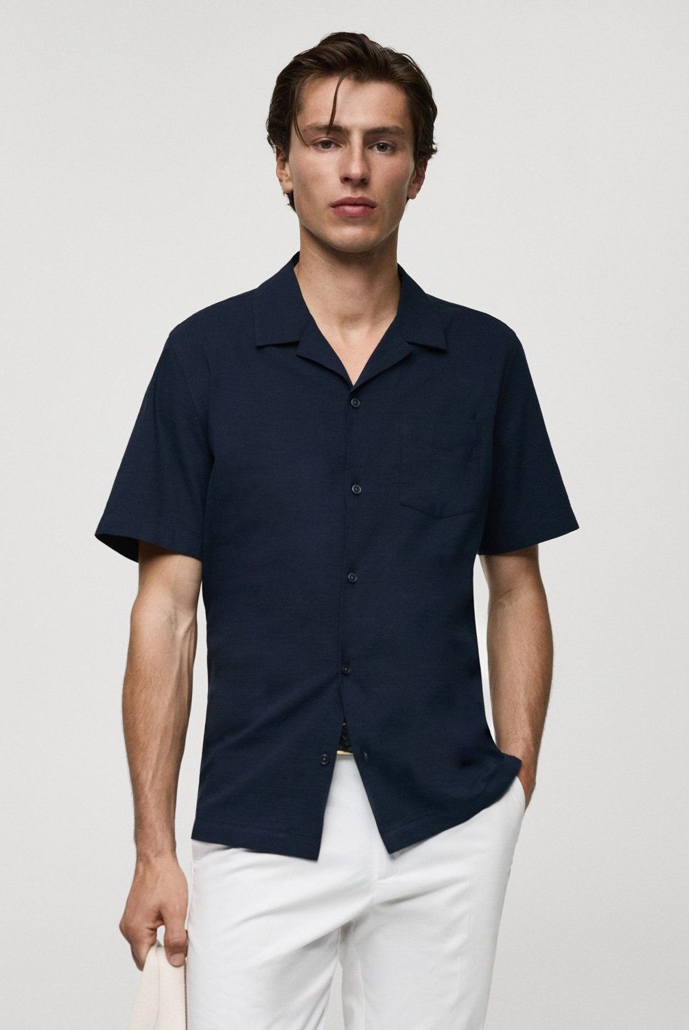 MANGO MAN - Camisa Regular Fit 100% Algodón Seersucker Hombre Mango Man