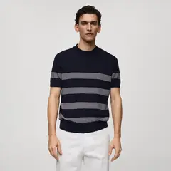 MANGO MAN - Polera Punto Algodón Modal Rayas Hombre