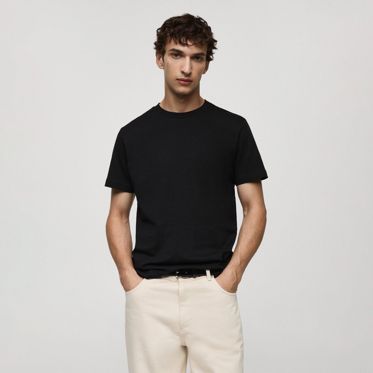 MANGO MAN - Polera Cherlo Manga Corta 100% Algodón Cuello Redondo Hombre Mango Man