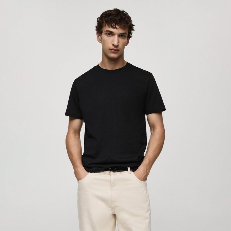 MANGO MAN - Polera Cherlo Manga Corta 100% Algodón Cuello Redondo Hombre Mango Man