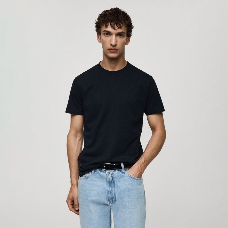 MANGO MAN - Polera Cherlo Manga Corta 100% Algodón Cuello Redondo Hombre Mango Man