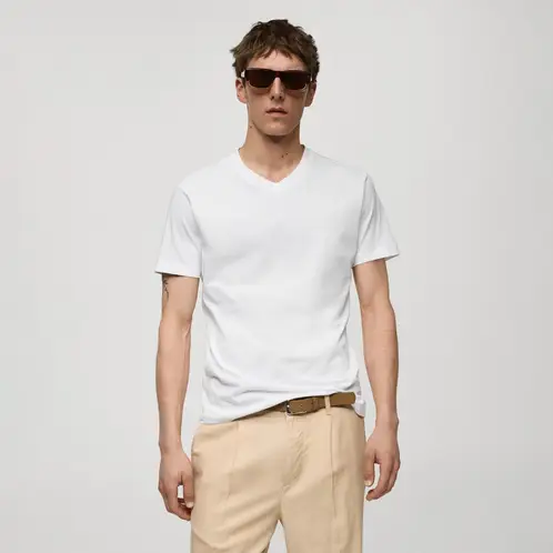 MANGO MAN - Polera Chelsea Manga Corta 100% Algodón Cuello En V Hombre