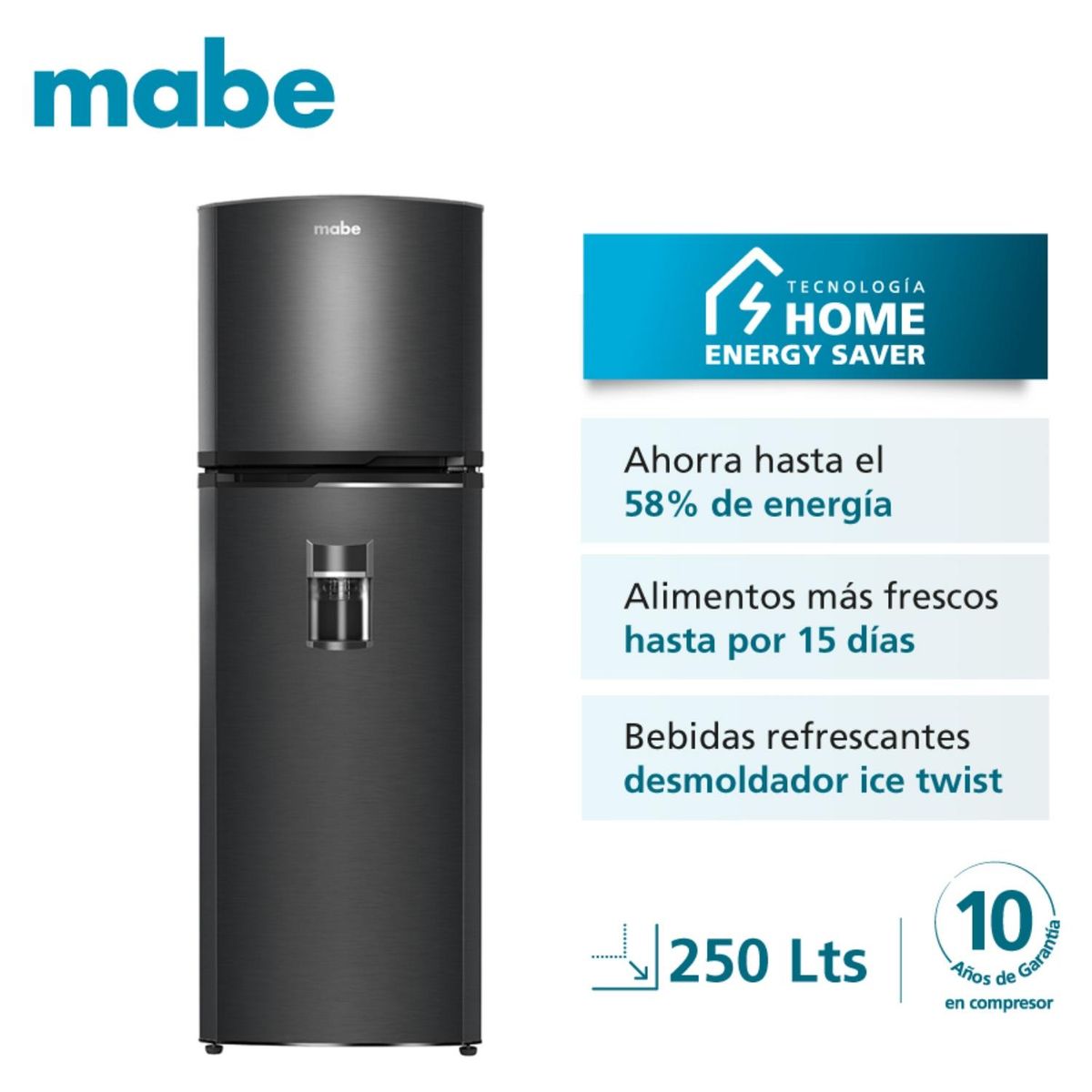 MABE - Refrigerador No Frost 250L Brutos Black RMA255PJUC Mabe