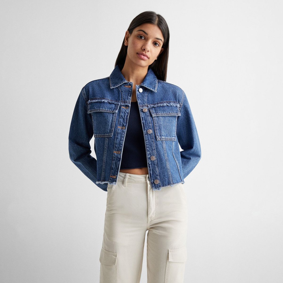 MANGO TEEN - Chaqueta Vaquera Bolsillos Mujer Mango Teen