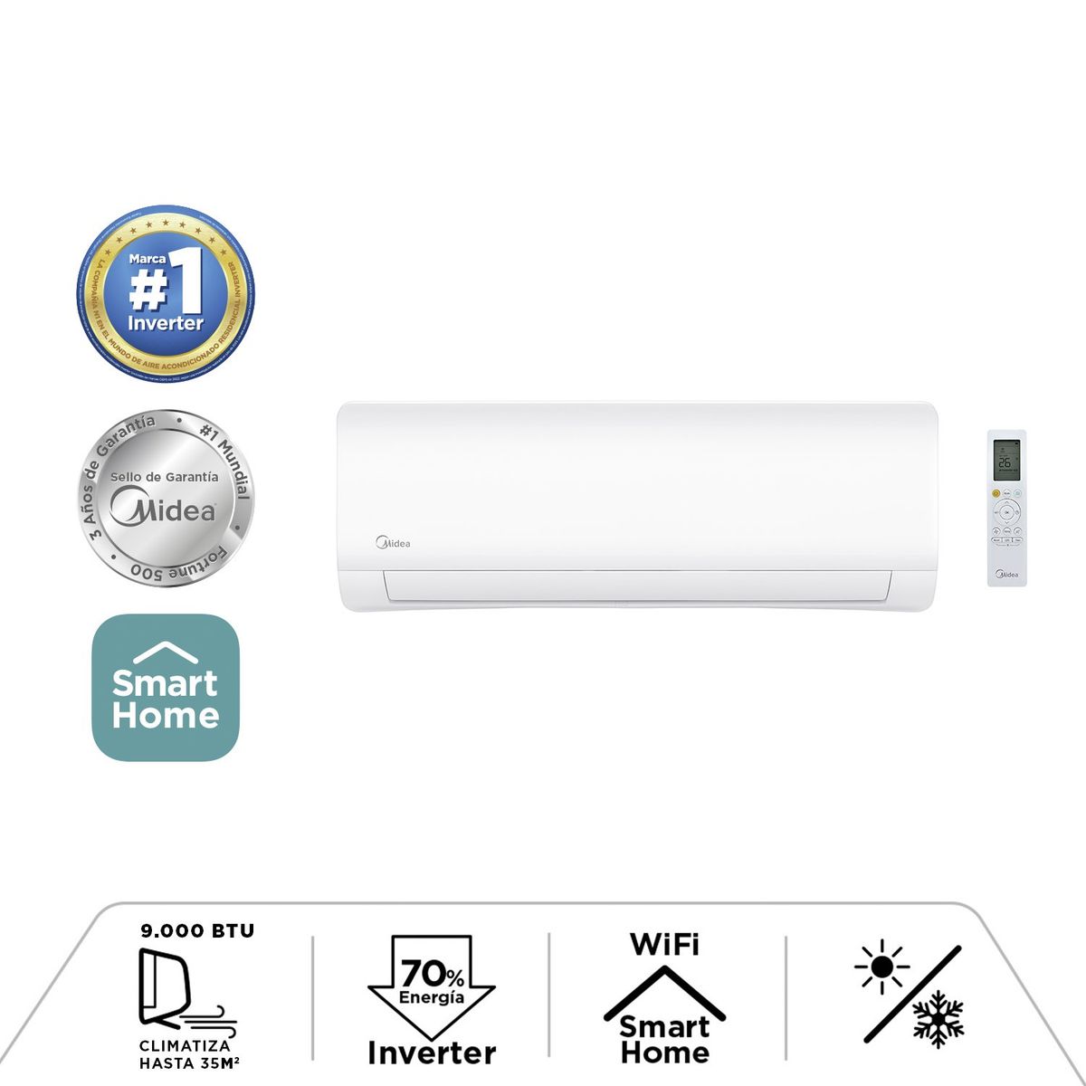 MIDEA - Aire acondicionado Split Frio-Calor Eléctrico XTREMEDURA09K 9000 Btu Midea