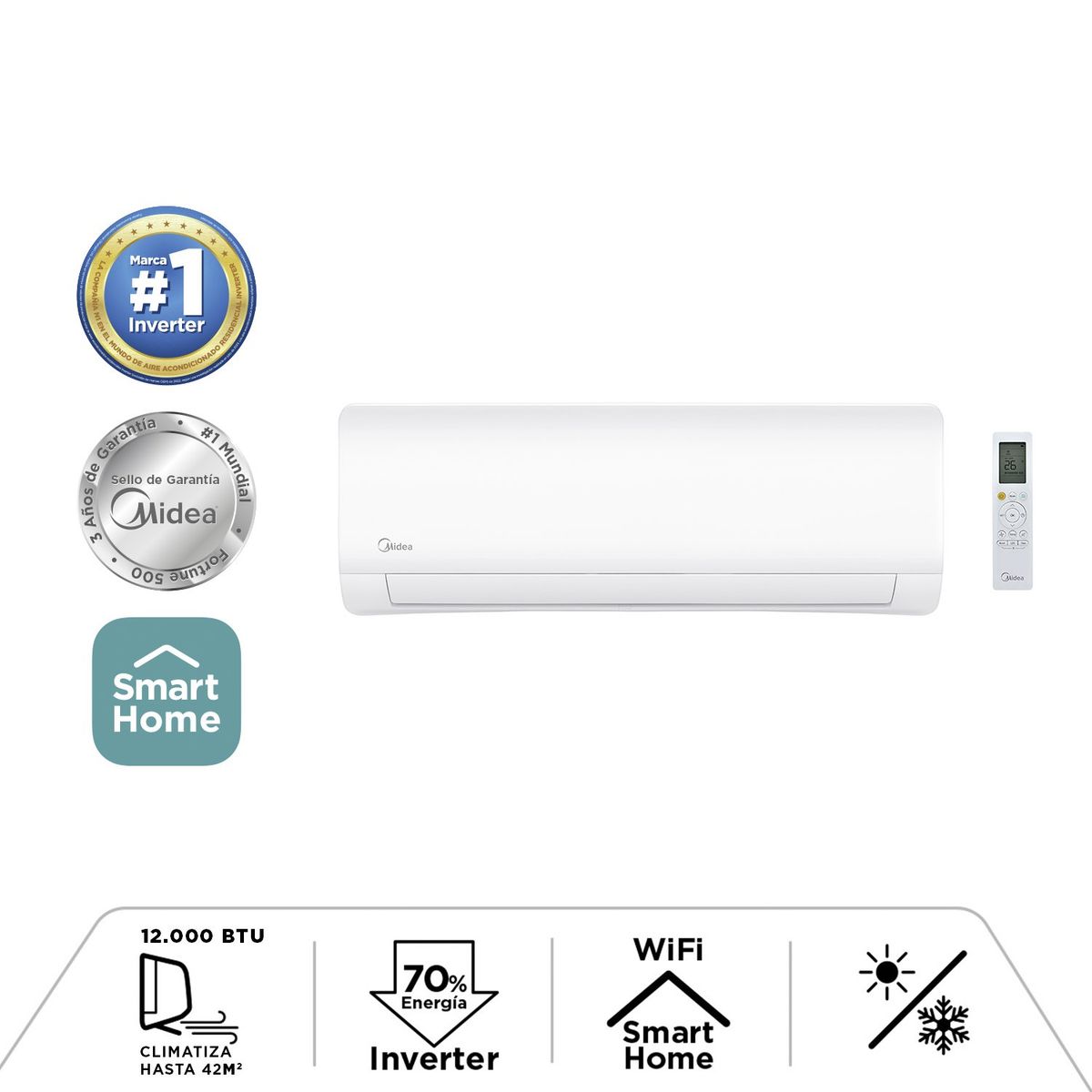 MIDEA - Aire acondicionado Split Frio-Calor Eléctrico XTREMEDURA12K 12000 Btu Midea