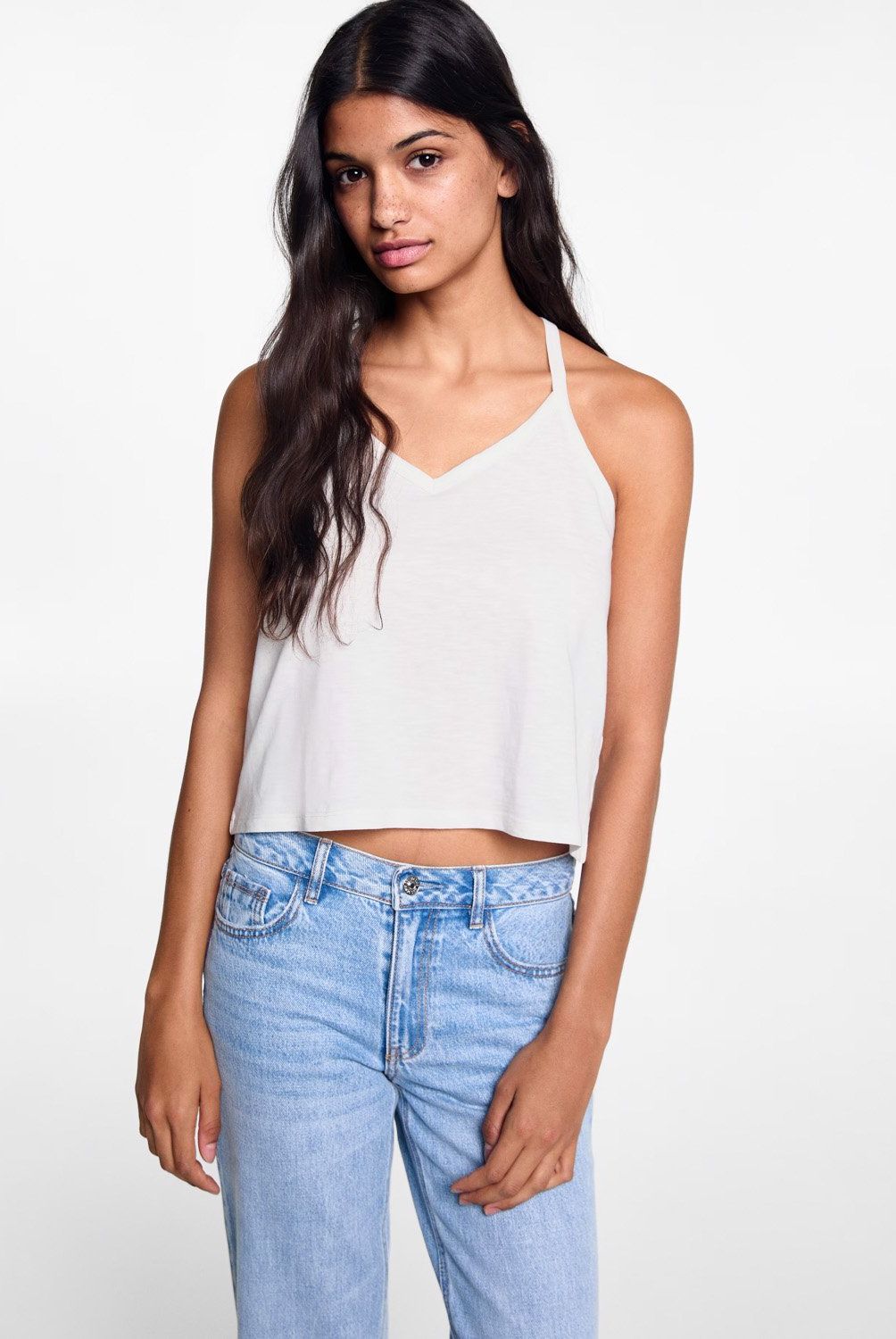 MANGO TEEN - Polera Algodón Tirantes Mujer Mango Teen