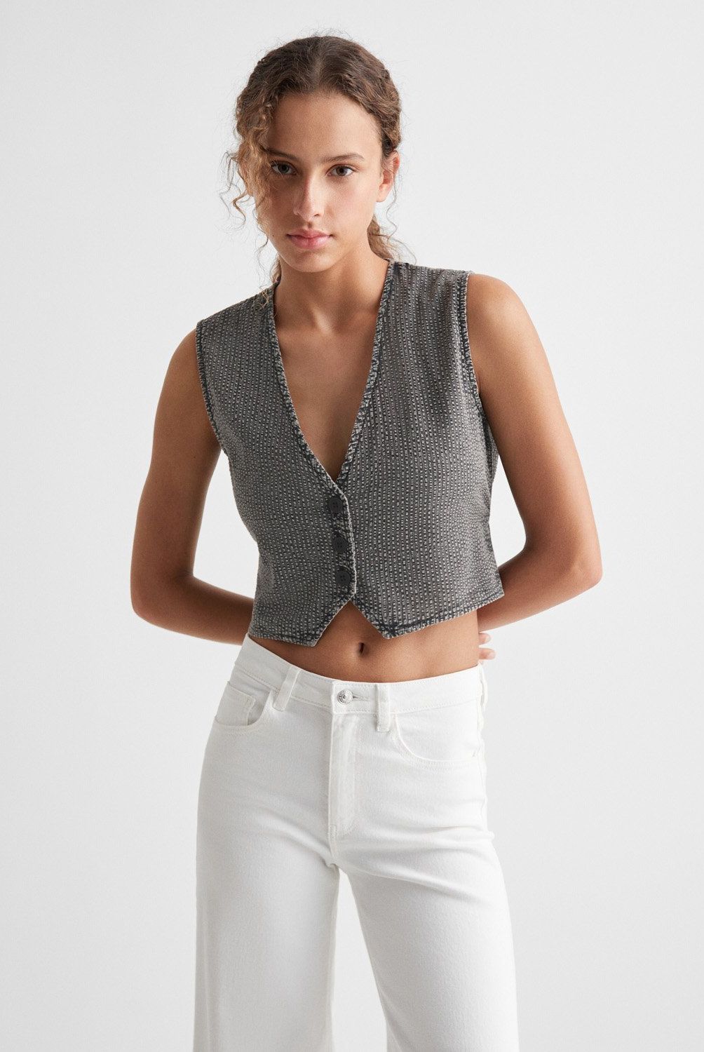 MANGO TEEN - Top Crop Botones Mujer Mango Teen