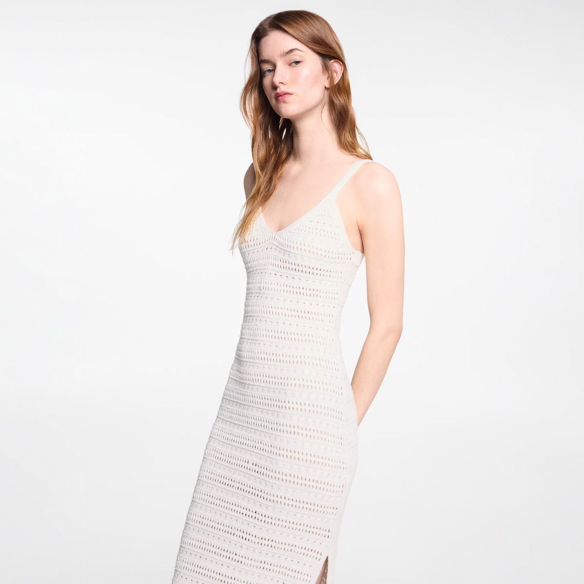 MANGO TEEN - Vestido Midi Punto Abertura Mujer Mango Teen