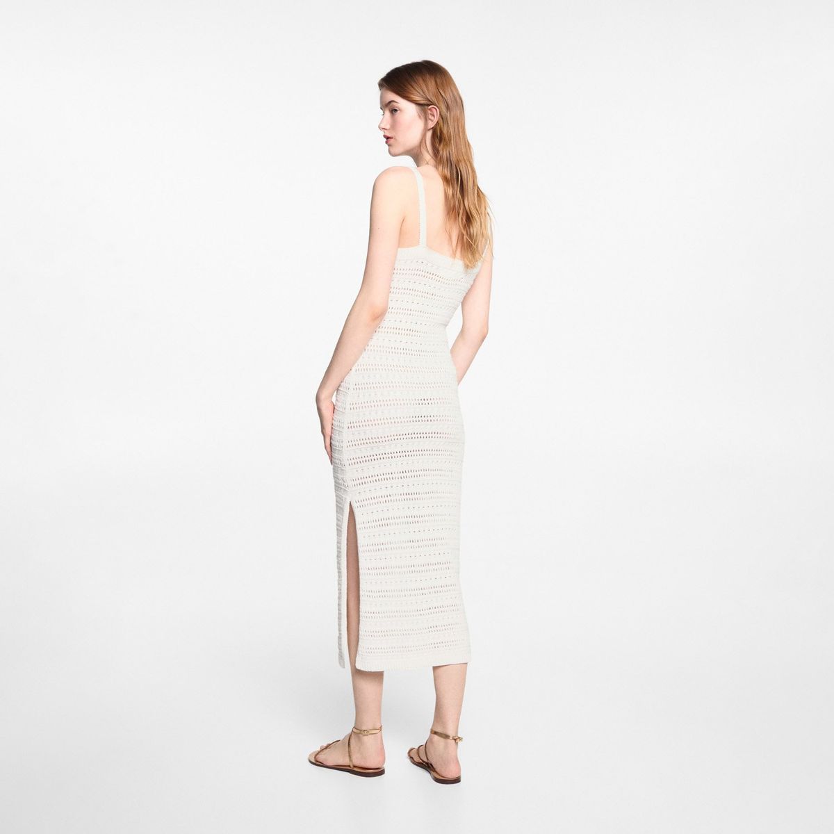 MANGO TEEN - Vestido Midi Punto Abertura Mujer Mango Teen