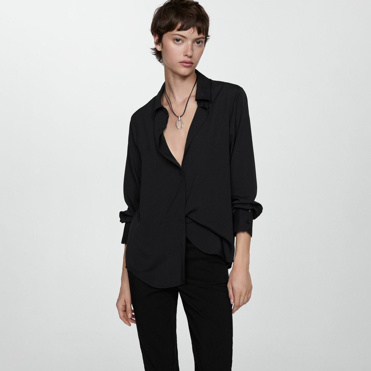 MANGO - Camisa Manga Larga Fluida Mujer Mango