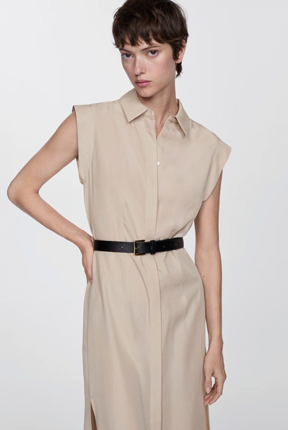 MANGO - Vestido Lyocell Cinturón Mujer Mango