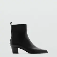MANGO - Botín Vaquero Mujer Cuero Negro
